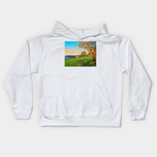 Colorful painting of the 6th hole at Pebble Beach Golf Course Kids Hoodie